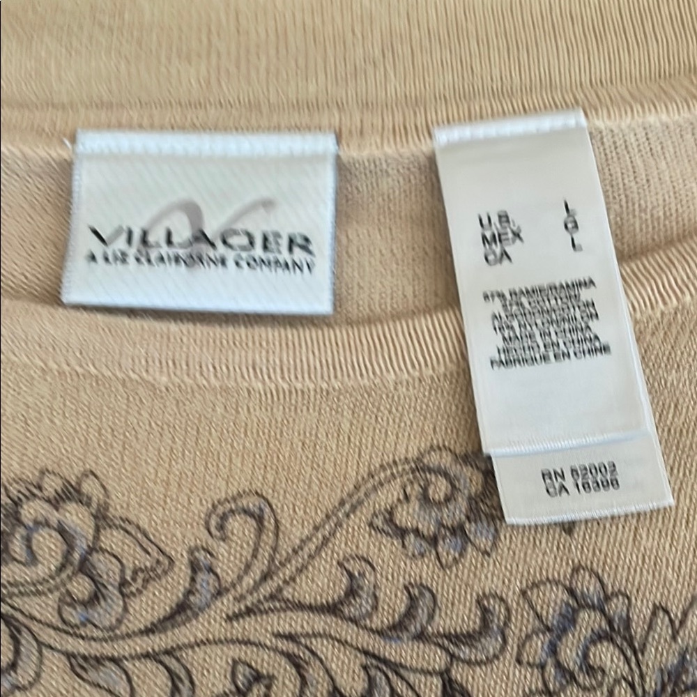 Villager Tan Floral Long Sleeve Top Size L - Picture 4 of 4
